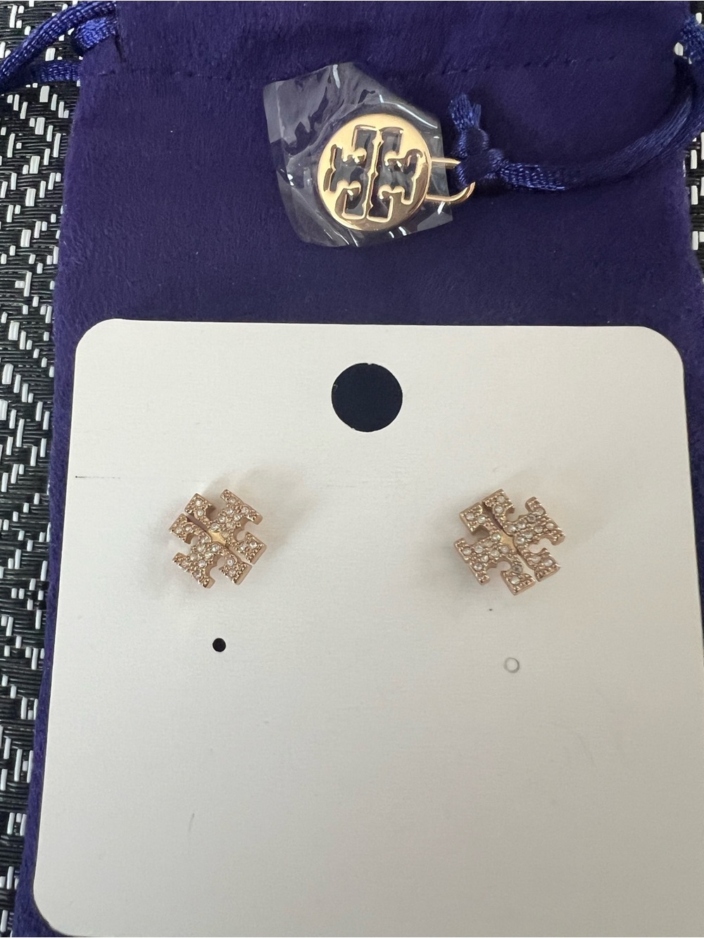 Tory Burch Rose Gold Crystal Double-T Stud Earrings
